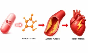 How vitamin B12 deficiency increases homocysteine and leads to coronary artery plaque and heart attack